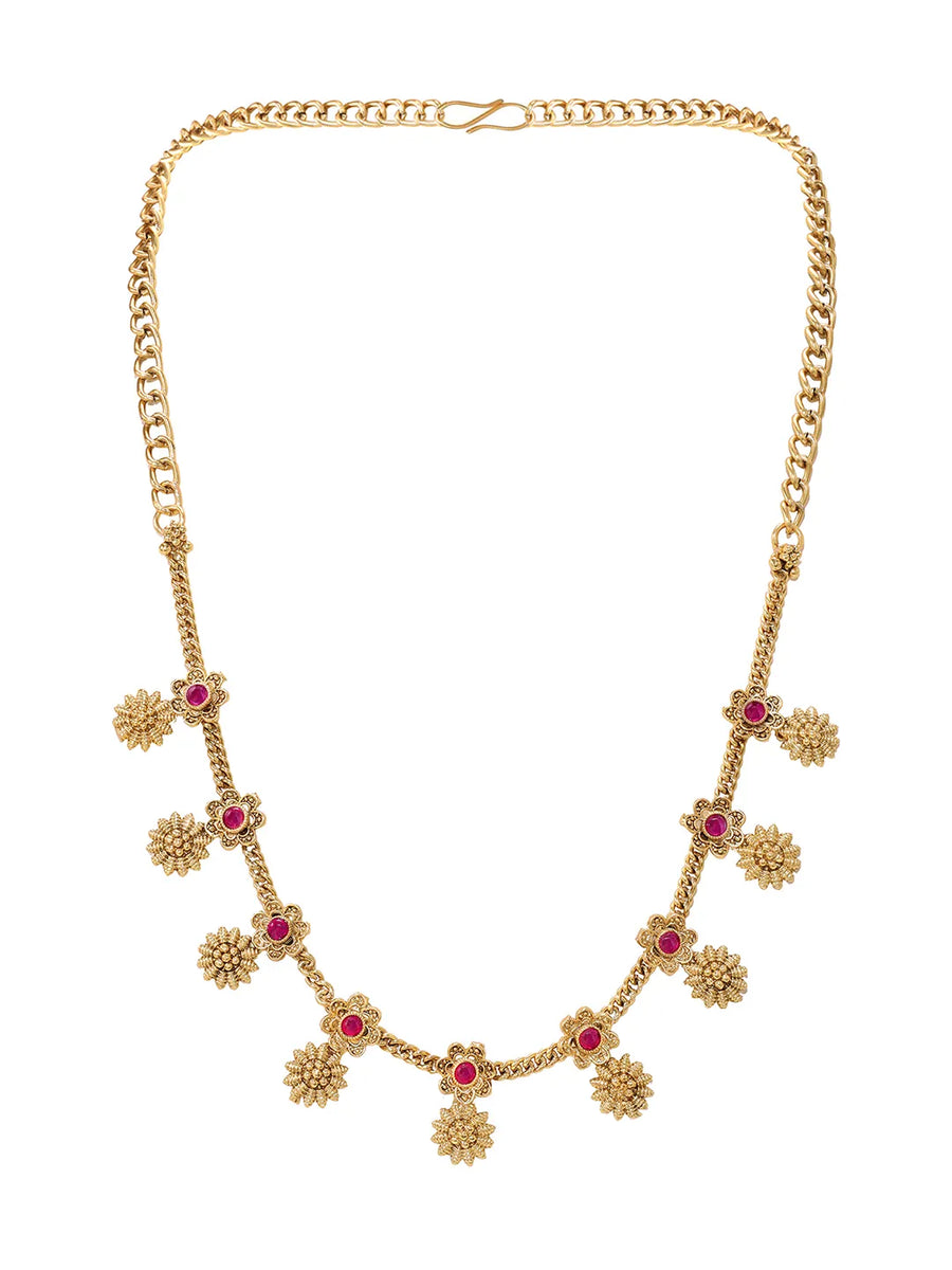 Gold Plated Ruby Traditional Necklace Set