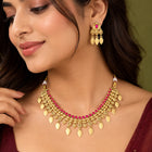 Gold Plated Ruby Radiant Necklace Set