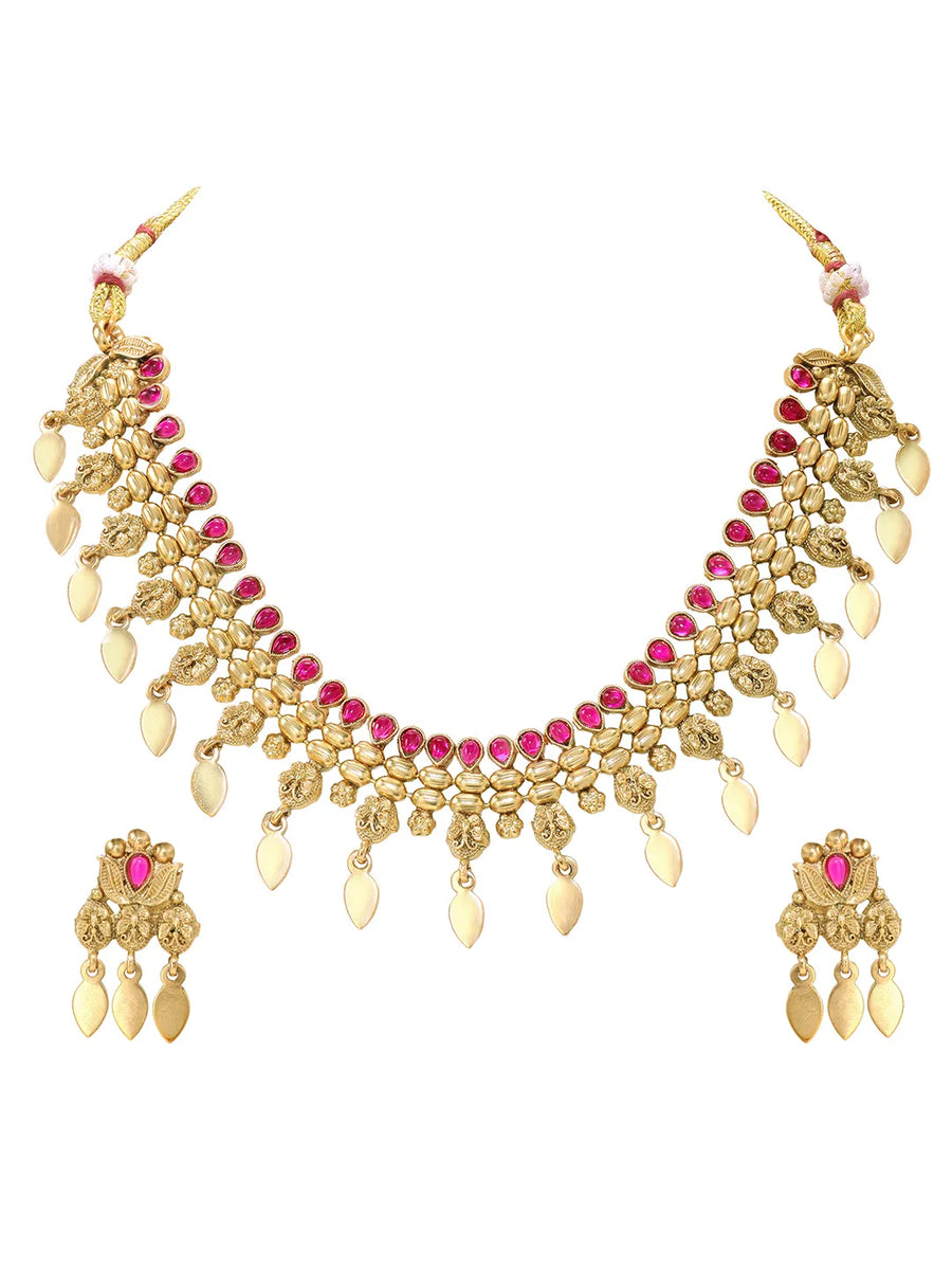 Gold Plated Ruby Radiant Necklace Set