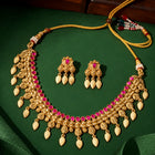 Gold Plated Ruby Radiant Necklace Set