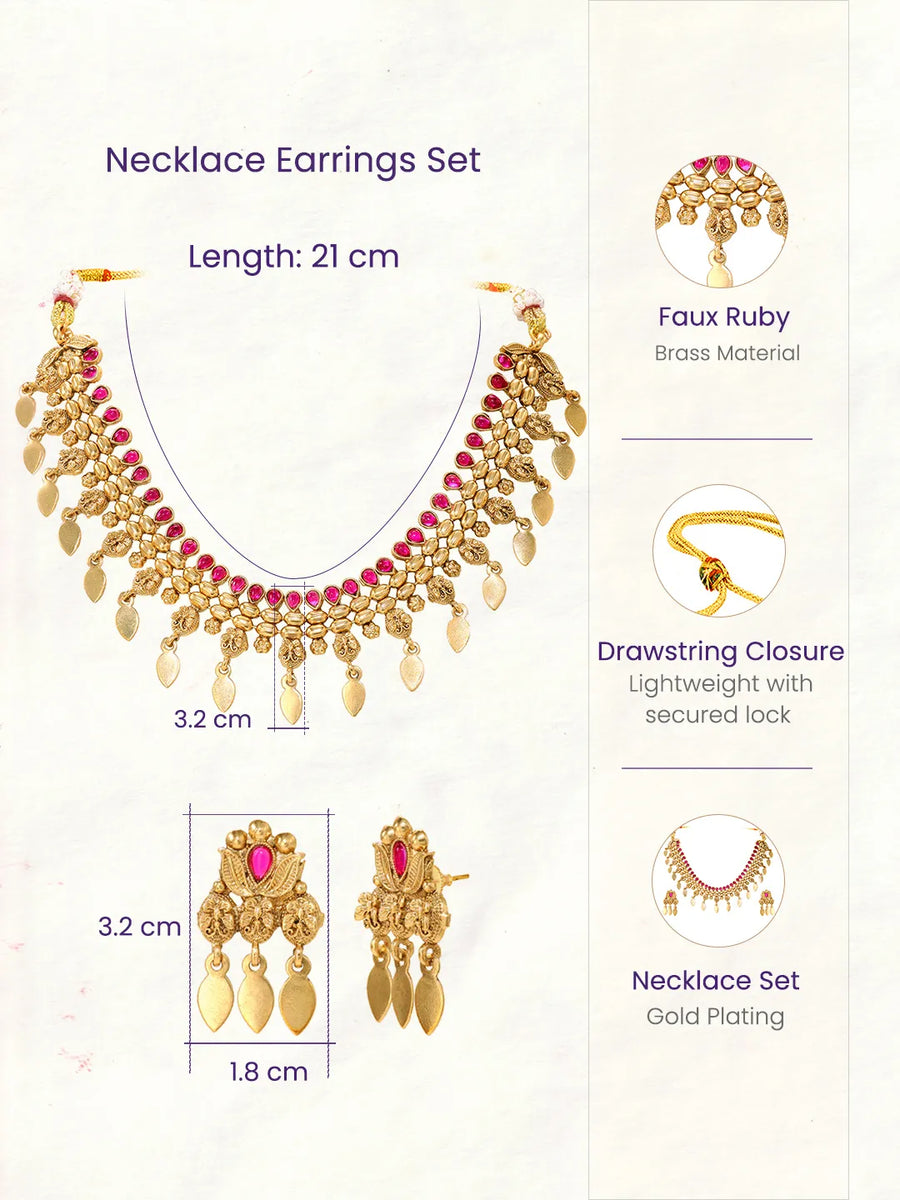 Gold Plated Ruby Radiant Necklace Set
