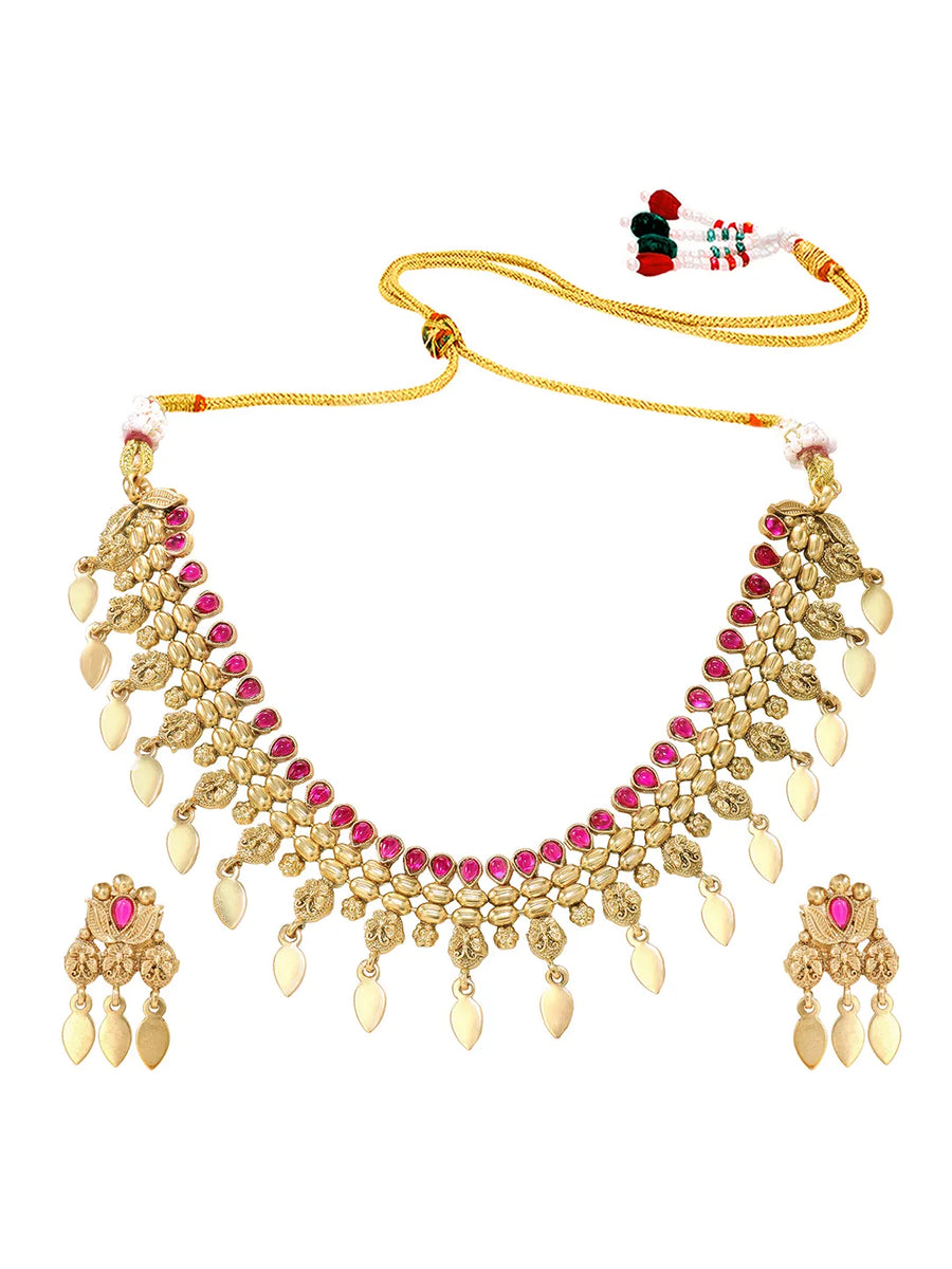 Gold Plated Ruby Radiant Necklace Set