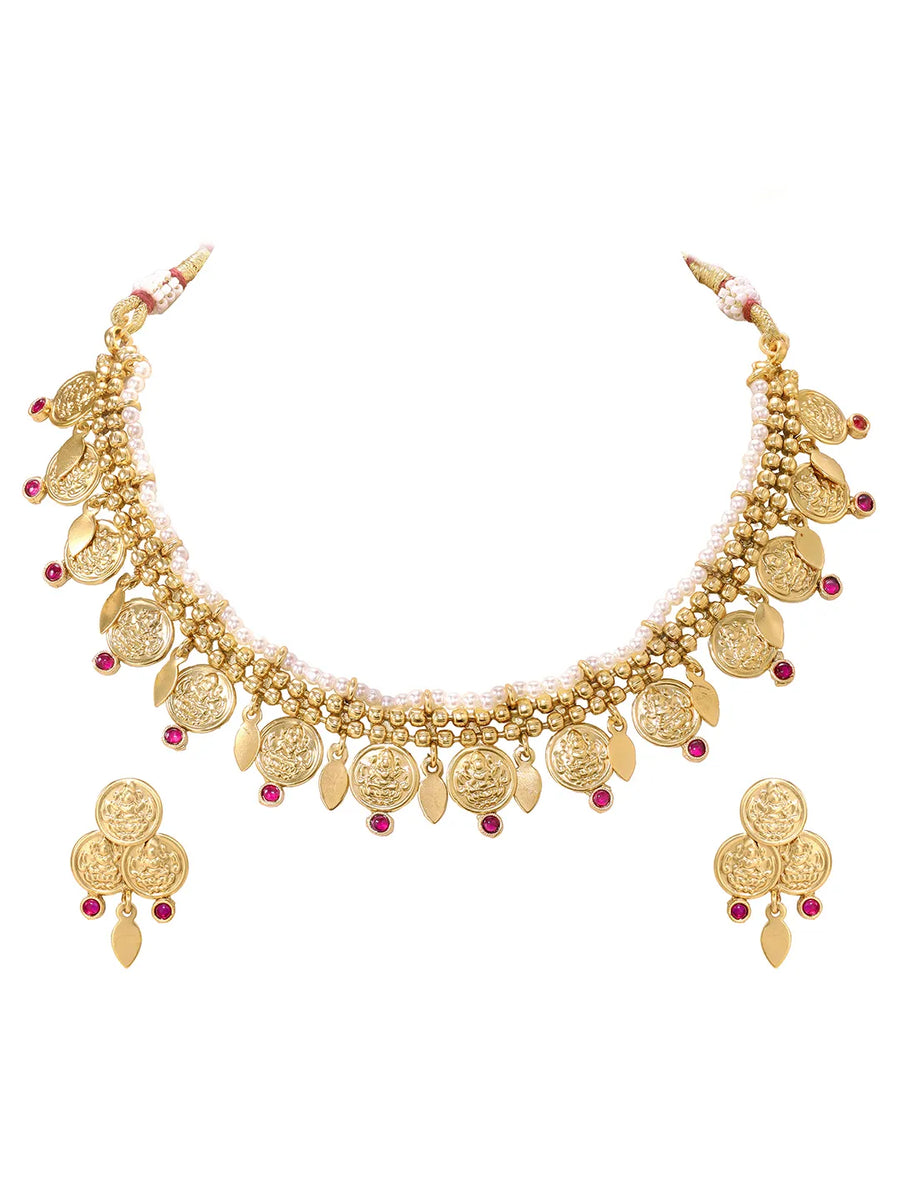 Gold Plated Ruby Majestic Necklace Set
