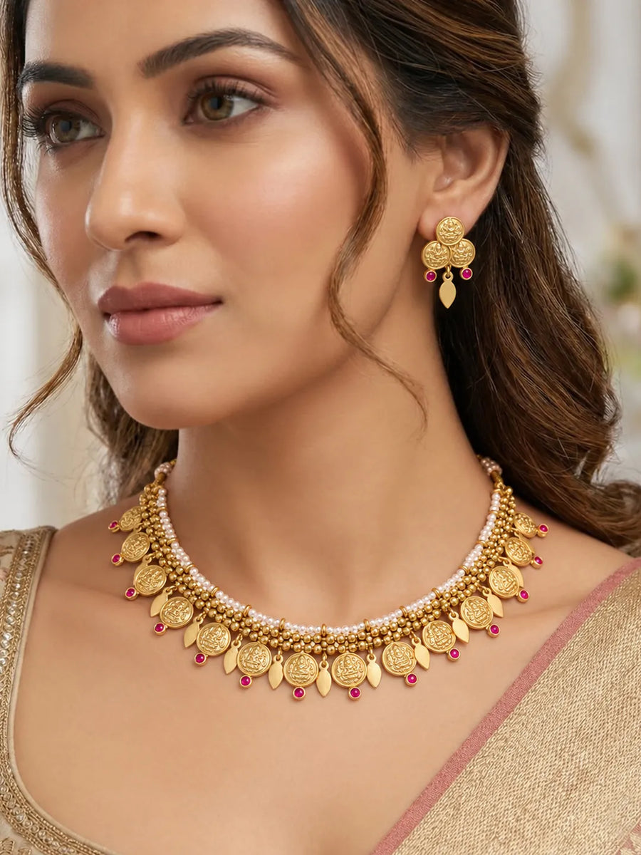 Gold Plated Ruby Majestic Necklace Set