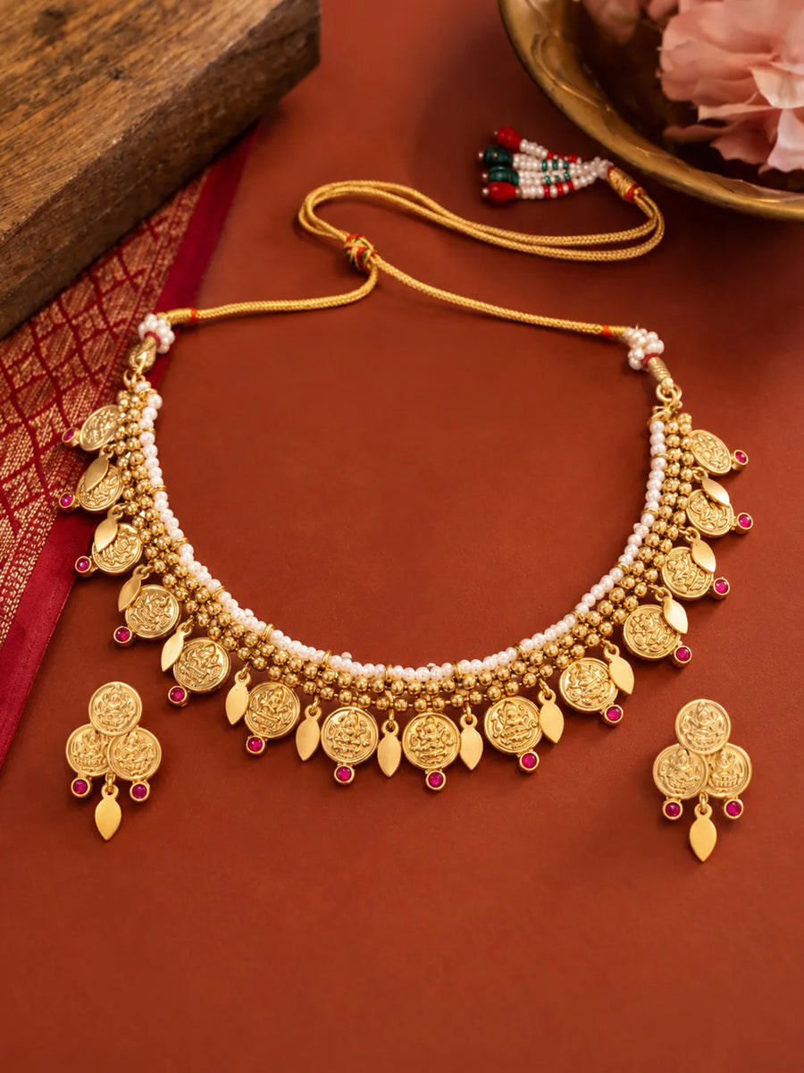 Gold Plated Ruby Majestic Necklace Set