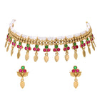 Gold Plated Pink Green Floral Necklace Set