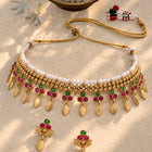 Gold Plated Pink Green Floral Necklace Set
