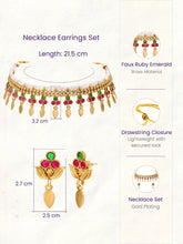 Gold Plated Pink Green Floral Necklace Set