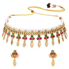 Gold Plated Pink Green Floral Necklace Set