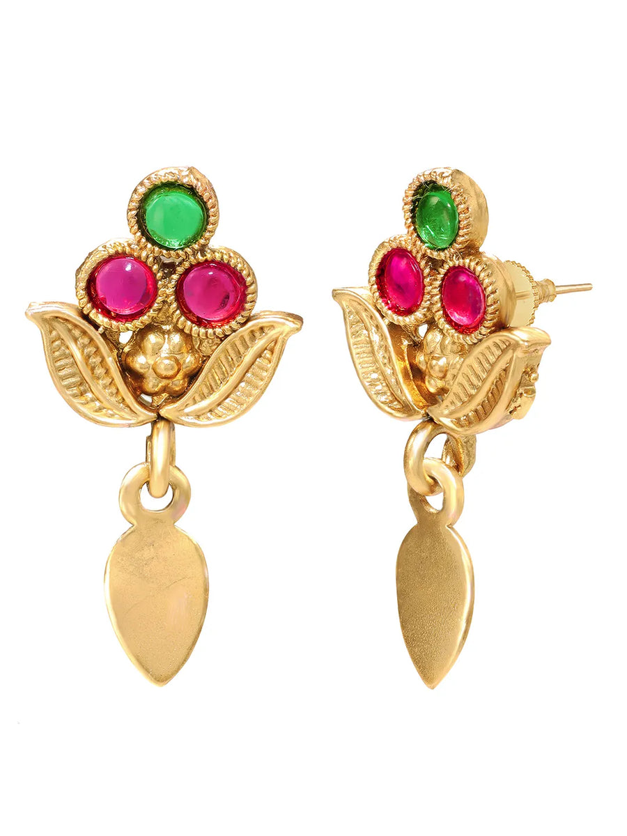 Gold Plated Pink Green Floral Necklace Set