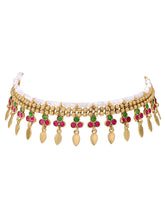 Gold Plated Pink Green Floral Necklace Set