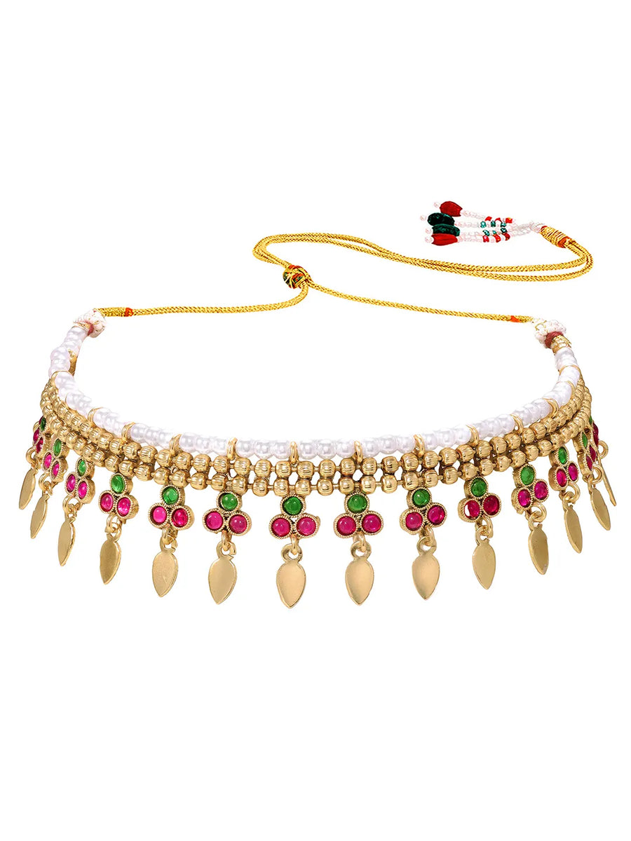 Gold Plated Pink Green Floral Necklace Set