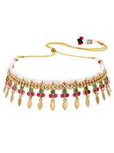 Gold Plated Pink Green Floral Necklace Set