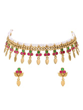 Gold Plated Pink Green Floral Necklace Set