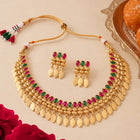 Gold Plated Pink Green Intricate Necklace Set