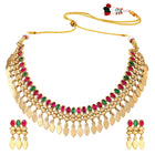 Gold Plated Pink Green Intricate Necklace Set
