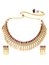 Gold Plated Pink Green Intricate Necklace Set