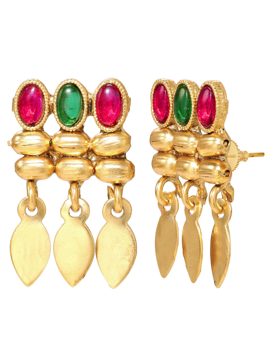 Gold Plated Pink Green Intricate Necklace Set