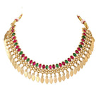 Gold Plated Pink Green Intricate Necklace Set