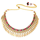 Gold Plated Pink Green Intricate Necklace Set