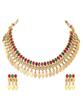 Gold Plated Pink Green Intricate Necklace Set