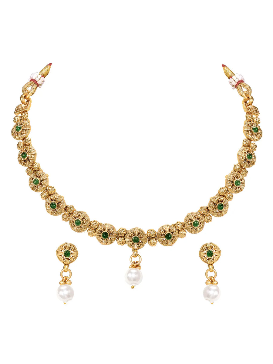 Gold Plated Green Pearl Grand Necklace Set