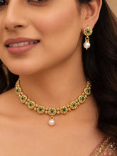 Gold Plated Green Pearl Grand Necklace Set