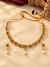 Gold Plated Green Pearl Grand Necklace Set
