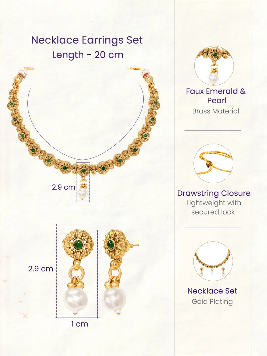 Gold Plated Green Pearl Grand Necklace Set