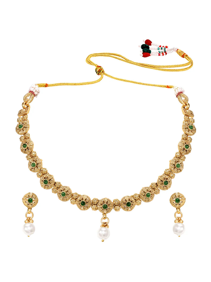 Gold Plated Green Pearl Grand Necklace Set