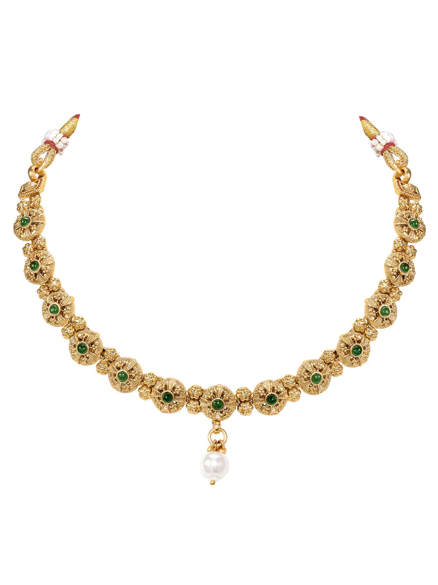 Gold Plated Green Pearl Grand Necklace Set