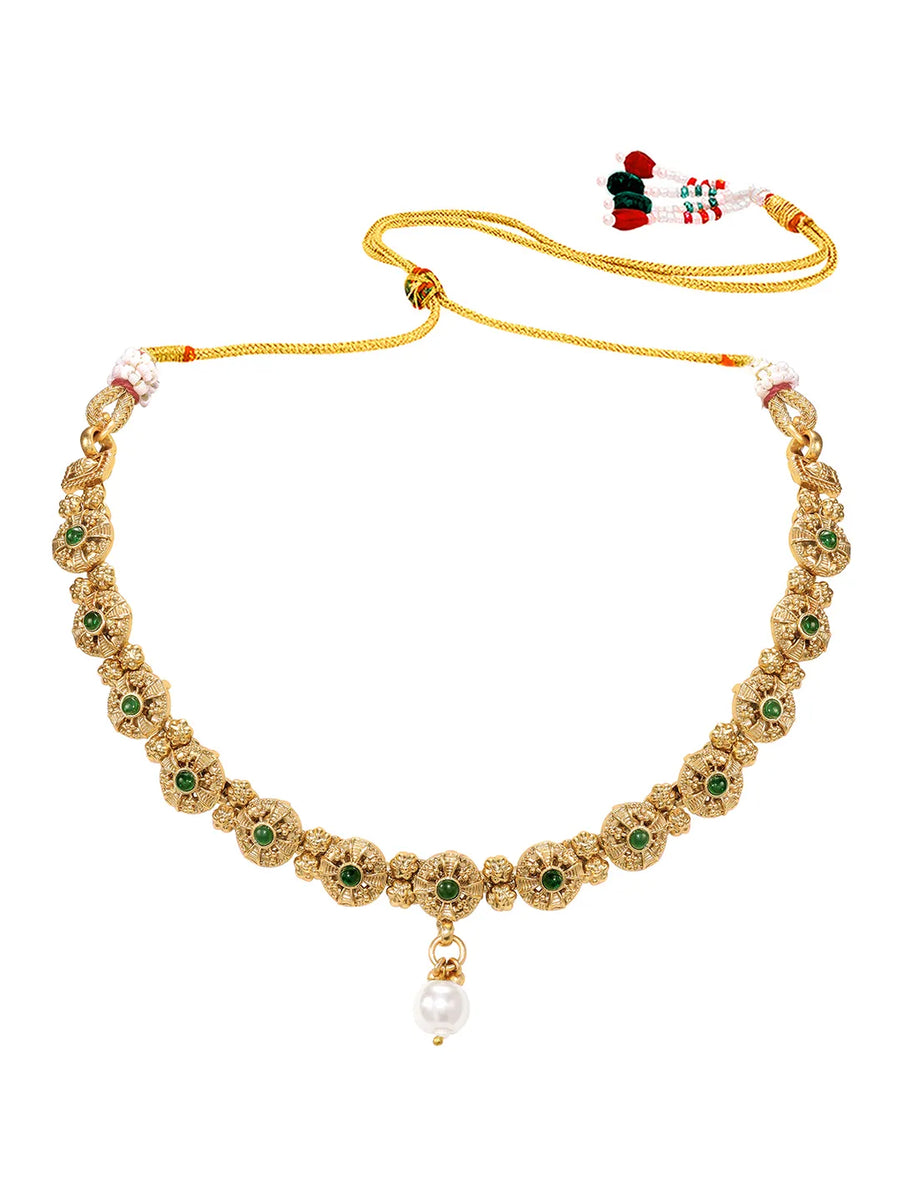 Gold Plated Green Pearl Grand Necklace Set