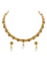 Gold Plated Green Pearl Grand Necklace Set