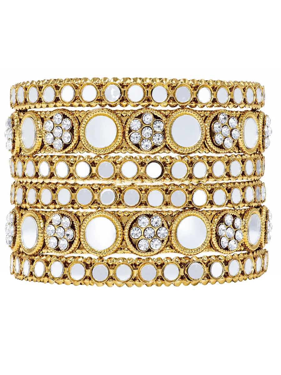 Gold Plated White Kundan Luminous Bangle Set