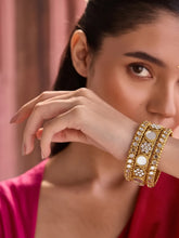 Gold Plated White Kundan Luminous Bangle Set
