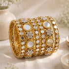 Gold Plated White Kundan Luminous Bangle Set
