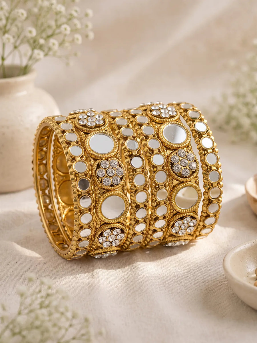 Gold Plated White Kundan Luminous Bangle Set
