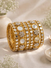 Gold Plated White Kundan Luminous Bangle Set