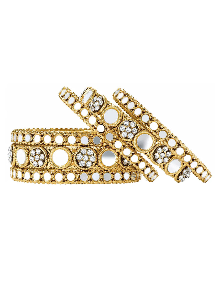 Gold Plated White Kundan Luminous Bangle Set