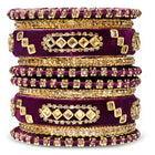 Gold Plated Pink Crystal Heritage Bangle Set