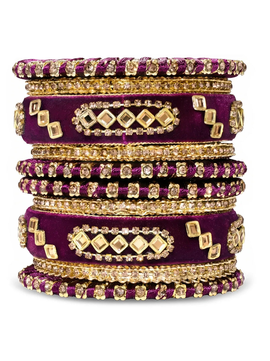 Gold Plated Pink Crystal Heritage Bangle Set