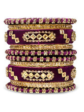 Gold Plated Pink Crystal Heritage Bangle Set