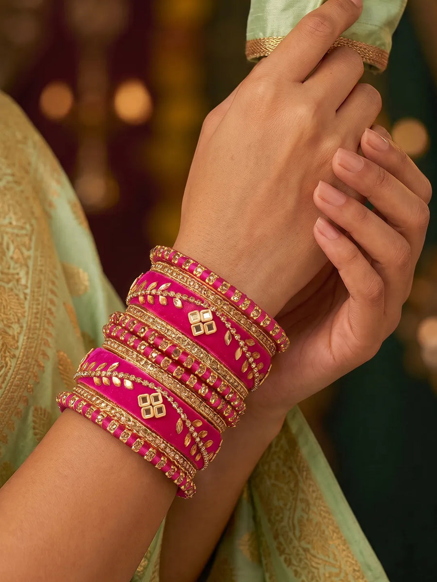 Gold Plated Ruby Crystal Regal Bangle Set