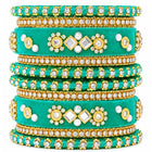 Gold Plated Green Crystal Festive Bangle Set