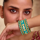 Gold Plated Green Crystal Festive Bangle Set