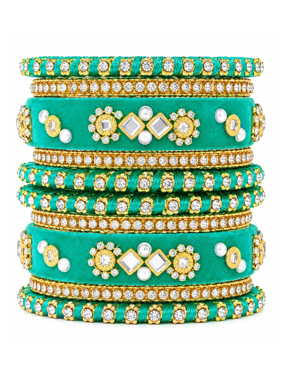 Gold Plated Green Crystal Festive Bangle Set
