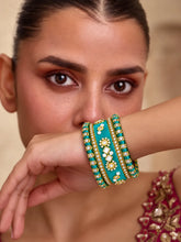 Gold Plated Green Crystal Festive Bangle Set