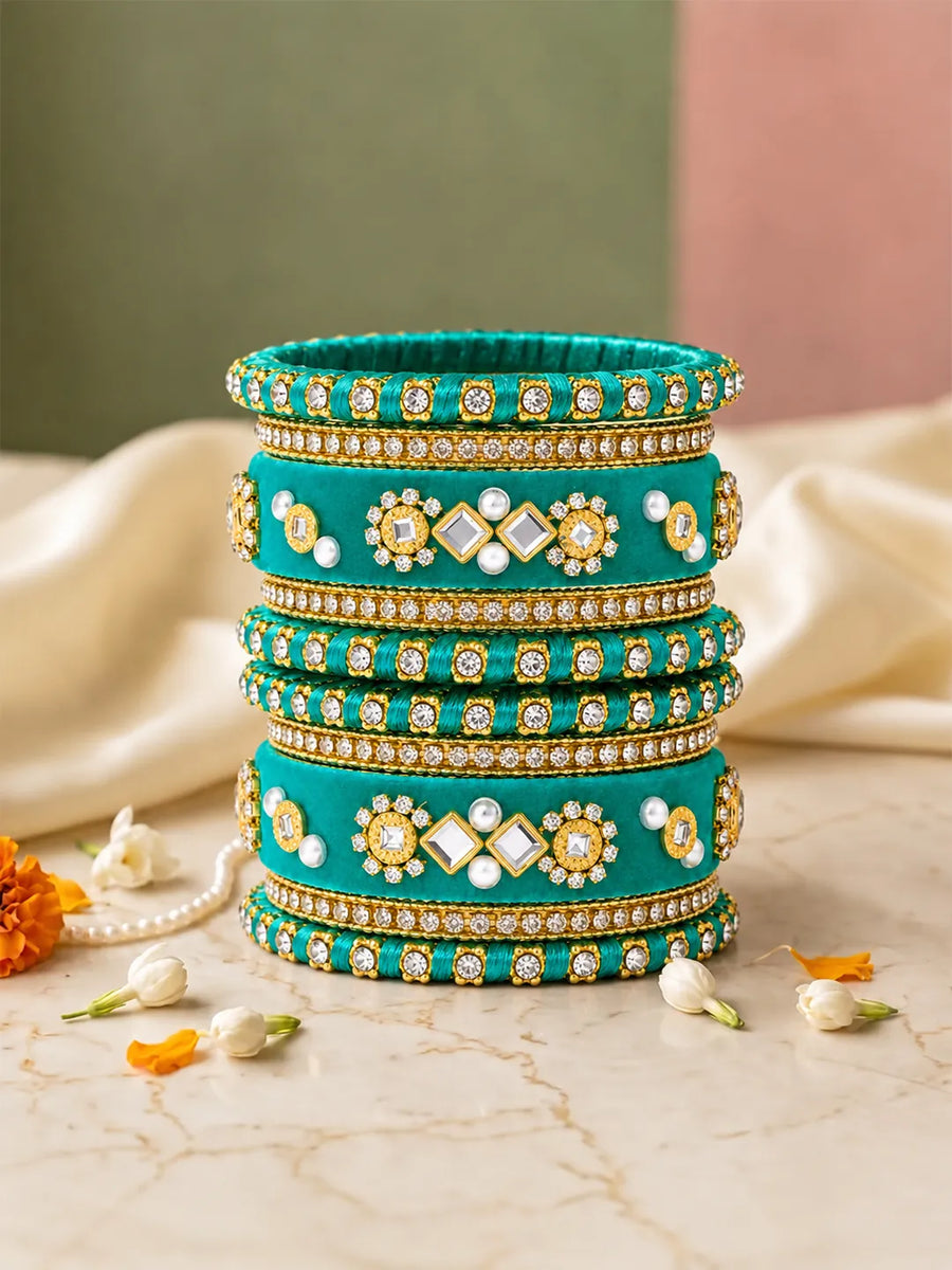 Gold Plated Green Crystal Festive Bangle Set