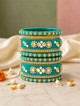 Gold Plated Green Crystal Festive Bangle Set