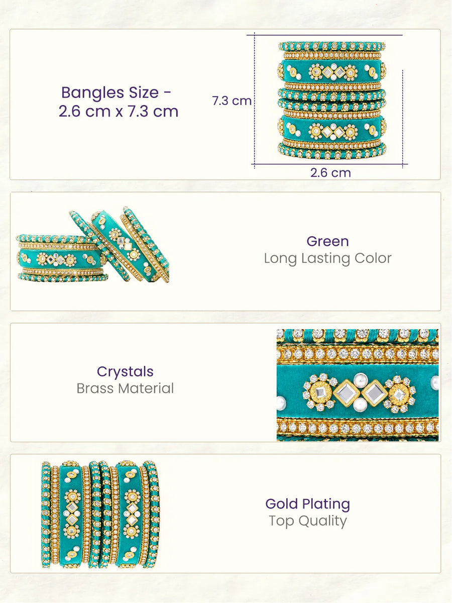 Gold Plated Green Crystal Festive Bangle Set